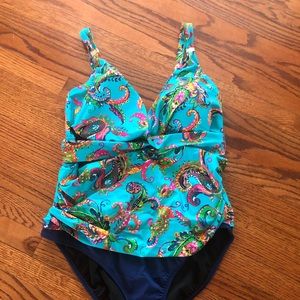 NWOT Chaps blue one piece swimsuit size 16W